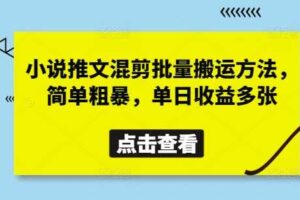 小说推文混剪批量搬运方法，简单粗暴，单日收益多张-麦资源网
