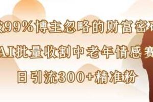 被99%博主忽略的财富密码：用AI批量收割中老年情感赛道，日引流300+精准粉-麦资源网