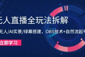 （14684期）无人直播全玩法拆解：半无人/AI实景/绿幕搭建，OBS技术+自然流起号攻略-麦资源网