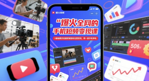 爆火*的手机短视频变现课，0基础教你拍摄剪辑涨粉运营变现，用一部手机挣钱