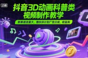 抖音3D动画科普类视频制作教学，新赛道流量大，撸伙伴计划广告分成，收益高-麦资源网