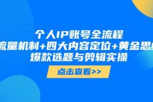 个人IP账号全流程：流量机制+四大内容定位+黄金思维, 爆款选题与剪辑实操-麦资源网