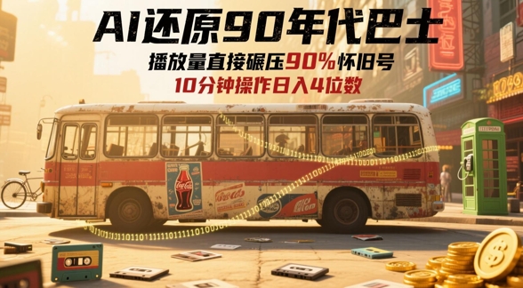 AI还原90年代巴士，一帧就让70后泪崩，播放量直接碾压90%怀旧号，每天操作*钟，日入四位数