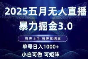 2025五月无人直播暴力掘金3.0，当天上手，当天拿结果，单号日入1k+小白可做可矩阵【揭秘】-麦资源网
