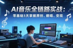 AI音乐全链路实战变现课：零基础3天掌握原创、翻唱、变现-麦资源网
