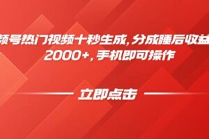 （14742期）视频号热门视频十秒生成，分成睡后收益日入2000+，手机即可操作-麦资源网