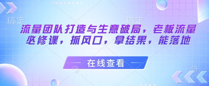 流量团队打造与生意破局，*流量必修课，抓风口，拿结果，能落地
