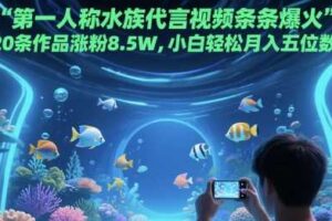 第一人称水族代言视频条条爆火，20条作品涨粉8.5W，小白轻松月入五位数-麦资源网