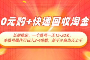0元购+快递回收淘金，长期稳定，单号一天15-30米，多账号操作可日入3-4位数-麦资源网