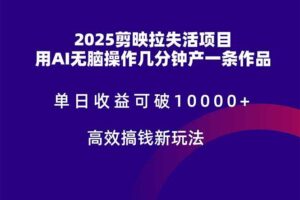 （14784期）2025剪映拉失活项目，单日收益可破10000+，用AI无脑制作作品，高效搞…-麦资源网