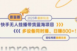 （14823期）快手无人直播带货蓝海项目，日赚800+，多设备同时播，轻松构建躺赚模式-麦资源网