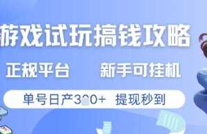 游戏试玩搞钱攻略正规平台，新手可挂G，单号日产3张+提现秒到【揭秘】-麦资源网