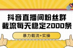 抖音直播间粉丝群暴力截流，一台电脑每天稳定2000条数据，暴力截流+实操 【揭秘】-麦资源网