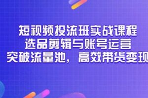 （14868期）短视频投流班实战课程，选品剪辑与账号运营，突破流量池，高效带货变现-麦资源网