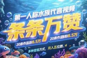 第一人称水族代言视频，条条万赞，20条作品涨粉7.8W，多种变现方式月入五位数-麦资源网