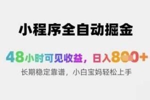小程序全自动掘金，48小时可见收益，日入8张+长期稳定靠谱，小白宝妈轻松上手【揭秘】-麦资源网