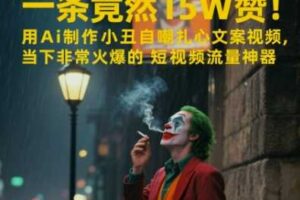 一条视频竟然15W赞！用AI制作小丑自嘲扎心文案视频，当下非常火爆的短视频流量神器-麦资源网