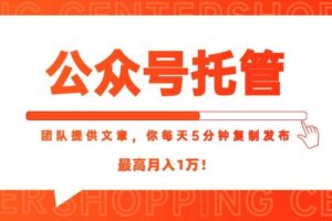 （15109期）【公众号托管 】我提供文章，你每天５分钟复制发布，最高月入1W-麦资源网
