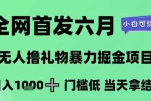 全网首发六月，无人撸礼物暴力掘金项目，日入1K+门槛低，当天拿结果，小白可玩【揭秘】-麦资源网