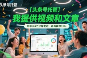 【头条号托管 】我提供视频和文章，你每天花5分钟发布，最高躺挣1W+【揭秘】-麦资源网