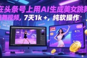 在头条号上用AI生成美女跳舞视频，7天1k+，纯软件操作-麦资源网