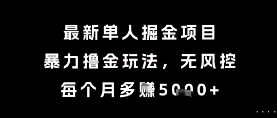 *单人掘金项目，*撸金玩法，无风控，每个月多挣5k+【揭秘】