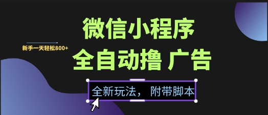 微信小程序全自动撸广告项目，*解决没流量的问题，新手一天8张+【揭秘】