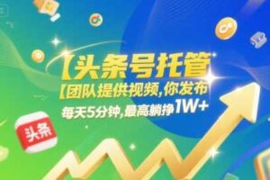 【头条号托管 】团队提供视频，你发布，每天5分钟，最高躺挣1W+【揭秘】-麦资源网