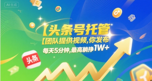 【头条号托管 】团队提供视频，你发布，每天5分钟，*躺挣1W+【揭秘】