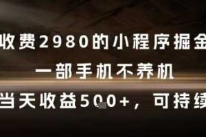 外面收费2980的小程序掘金项目，一部手机不养机，当天收益5张+，可持续【揭秘】-麦资源网
