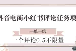 抖音电商小红书评论任务项目，一个评论0.5，一单一结 不限量-麦资源网
