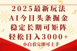 （14994期）今日头条2025年最新玩法，思路简单，复制粘贴，稳定长期，轻松实现矩…-麦资源网