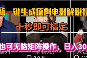 (15196期)一键生成原创电影解说视频,十秒即可搞定, 小白无脑矩阵操作,日入3000+-麦资源网
