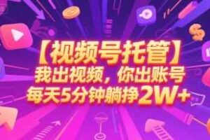 【视频号托管 】我出视频,你出账号,每天5分钟发布,最高躺挣2W+【揭秘】-麦资源网