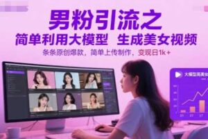 男粉引流之简单利用大模型生成美女视频，条条原创爆款，简单上传制作，变现日1k+-麦资源网