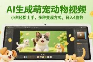 AI生成萌宠动物视频,小白轻松上手,多种变现方式,日入4位数-麦资源网
