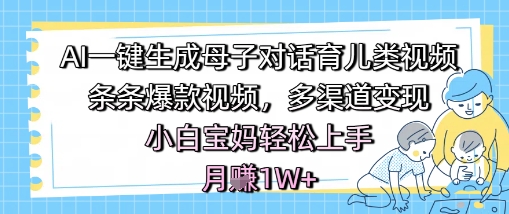 AI一键生成母子对话育儿类视频，条条*视频，多渠道变现，小白宝妈轻松上手，月入1W+