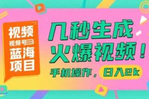 视频号蓝海项目，几秒生成火爆视频，手机操作，日入2k【揭秘】-麦资源网