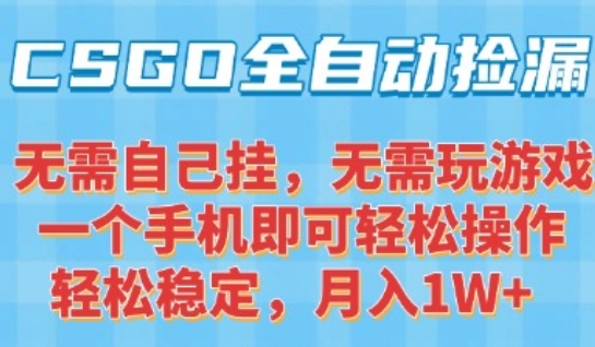 CSGO自动捡漏项目，**玩法，一个手机可操作，新手小白轻松月入1W+，操作简单易上手【揭秘】