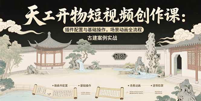 图片[1]-（15418期）天工开物短视频创作课：插件配置与基础操作，场景动画全流程 古建案例实战