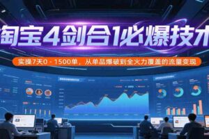 淘宝4剑合1必爆技术，实操7天0-1500单，从单品爆破到全火力覆盖的流量变现-麦资源网
