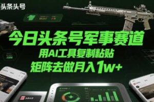 今日头条号军事赛道，用AI工具复制粘贴，矩阵去做月入1w+-麦资源网