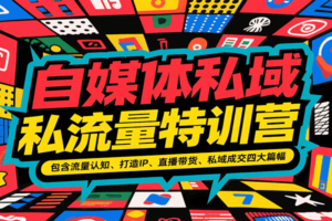 自媒体私域流量特训营，包含流量认知、打造IP、直播带货、私域成交四大篇幅-麦资源网