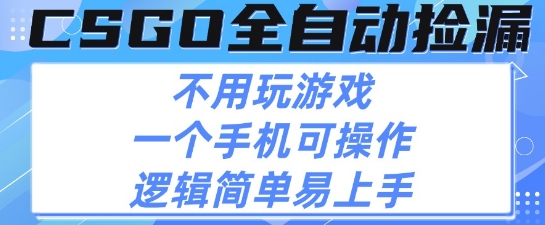 CSGO自动捡漏项目，**玩法，不用挂G不用玩游戏，一个手机即可操作，新手小白轻松月入1W+【揭秘】