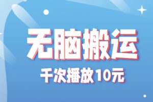 无脑搬运，千次播放10元，点赞评论收藏各1元一个，单条作品收益上限10000+！-麦资源网