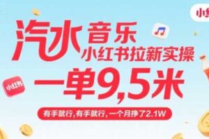汽水音乐小红书拉新实操，，一单9.5米，有手就行，一个月挣了2.1W-麦资源网