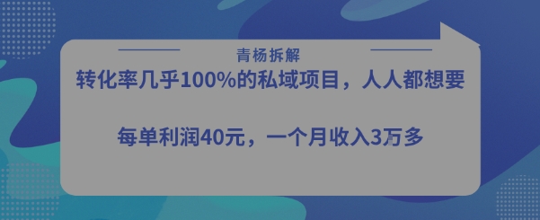 转化率*的私域项目，每单利润40-50米，月入过1w