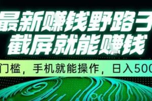 最新野路子截屏就能挣钱，无门槛，手机就能操作，日入5张【揭秘】-麦资源网