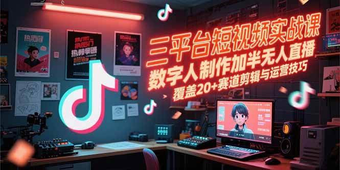 图片[1]-（15265期）三平台短视频实战课，数字人制作加半无人直播，覆盖20+赛道剪辑与运营技巧