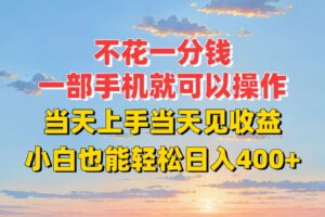 不花一分钱，一部手机就可以操作，当天上手当天见收益，小白也能轻松日入400+-麦资源网